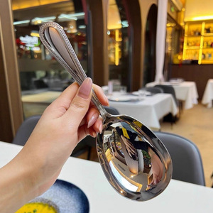 Cuchara de Servir de Acero Inoxidable, Forma de Perla, Mango Largo, Tamaño Grande, Material de Grado Alimenticio, para Uso en Restaurantes, Hoteles y Bufés - Product Image 3