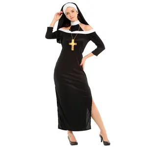 Halloween Costume Ladies Product Nun Cosplay Sexy Black Dress Costumes Woman
