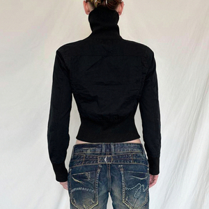 Chaqueta Bomber Minimalista para Mujer, Estilo Punk Urbano, Cuello Alto, Ajustada a la Cintura, con Cremallera, Cadenas, Ecológica, para Invierno - Product Image 4