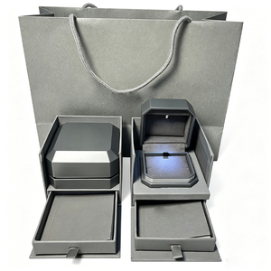 Luxury Gray Octagonal Jewelry <b>Box</b> Set With Led Light Drawer Storage For Necklace <b>Ring</b> Jewelry Packaging Gift Bag Included - Product Image 6