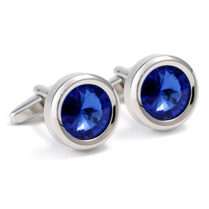 Boutons de manchette ronds en cristal bleu de style minimaliste français - Product Image 3