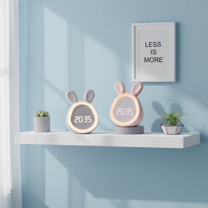 Nouvelle Lampe Réveil LED Intelligente Mini Mignonne en Forme de <span class=keywords><strong>Lapin</strong></span> Rond en ABS, Style Dessin Animé Moderne, pour Enfants et Étudiants, <span class=keywords><strong>Veilleuse</strong></span> de Nuit - Product Image 1