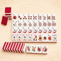 Set Ubin Mah Jongg Akrilik Lapis Ganda, Bagian Belakang Merah Tua, Motif Bambu Tradisional Yin Yang, Motif Naga Angin Joker Bunga