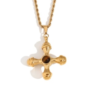 Hot Sales Dainty PVD Plated Natural Stone Pendant Necklace Crystal Stainless Steel <b>Cross</b> Necklace - Product Image 1