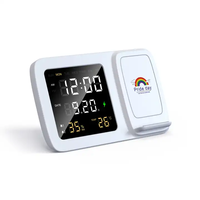 Lichtgevende 3-In-1 Opvouwbare Draadloze Oplader Stand Klok Kalender Temperatuur Vochtigheid Display Otp/Ovp Bescherming 9V/2a 15W Uitgang