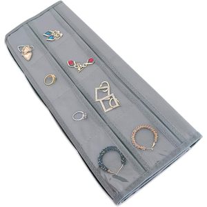 Hanging Jewelry Organizer 80 Pocket Grey Rectangular for Earring Ring Storage Women Girls Modern Non Woven Fabric - Product Image 3