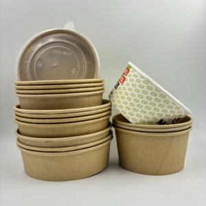 ชามกระดาษคราฟท์สีขาวแบบใช้ครั้งเดียวสำหรับใส่สลัด ข้าว อาหารกลางวัน เป็นมิตรกับสิ่งแวดล้อม พร้อมฝา PP - Product Image 3