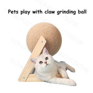 Nuevo Diseño de Juguete Rascador para Gatos, Poste de Sisal con Bola Rascadora y Base de Madera - Product Image 1