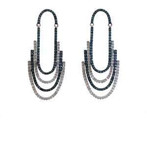 Pendientes de plata de ley 925 con diamantes redondos naturales blancos y azules, pendientes de araña para mujer, 4,31 ct, joyería moderna para fiesta - Product Image 1
