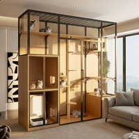 Meubles professionnels pour animaleries : Vitrine en verre trempé et bois massif pour chat, grande cage intérieure pour chat avec grand espace