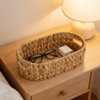 Panier de rangement ovale tressé à la main en jacinthe d'eau nordique Girida, écologique et polyvalent, avec couvercle et poignée, pour bureau et table basse