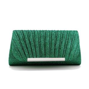 <b>Silver</b> Glitter Evening Clutch <b>Bag</b> Fan Pleated Design Metallic Bar Closure Formal Party Handbag with Detachable Chain Strap - Product Image 6