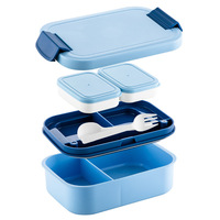 2-laags stapelbare bentobox 2000ml, voedselveilige PP5, lekvrij, met compartimenten, bestek, aangepaste logo's mogelijk
