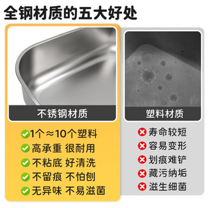 กระบะทรายแมวสแตนเลสทรงสี่เหลี่ยมสีเงินแบบเปิด พร้อมที่ตักทราย - Product Image 4