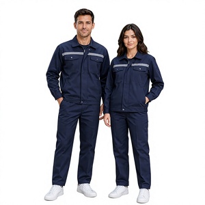 Unisex Flame Retardant Workwear Set for Workshop Warehouse Spring Fall Navy Jacket Pants Reflective Strip Zip Front Waterproof - Product Image 1
