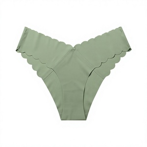 Women <b>Seamless</b> <b>Thong</b> Panties Scalloped Wave Edge Ice Silk Invisible Low Rise Ladies Underwear Breathable Sports Yoga Briefs - Product Image 1