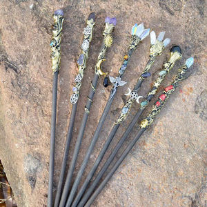 Baguette magique en cristal améthyste quartz rose, bâton de fée, artisanat soleil et lune, accessoires pour cadeaux, offre spéciale - Product Image 1