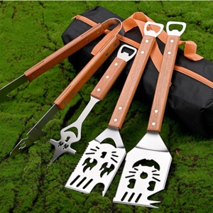 Juego de 5 utensilios de acero inoxidable para parrilla, accesorios de cocina para barbacoa, pinzas y espátulas con mango de madera - Product Image 5
