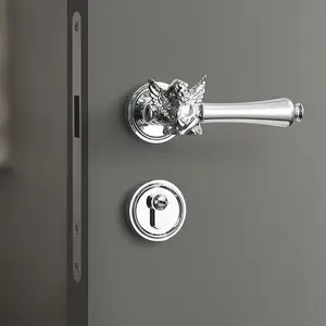 欧式轻奢华小天使设计门锁亮银色卧室房间磁性安静房间门锁