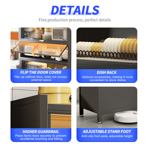 Armoire de cuisine en métal à porte rabattable, multifonctionnelle, noire, 5 niveaux, en acier, avec égouttoir à vaisselle pour la maison - Product Image 5