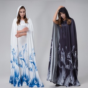 Costume de mariée fantôme pour femmes, cape avec imprimé crâne, robe longue à capuche pour tenue de fête cosplay - Product Image 1