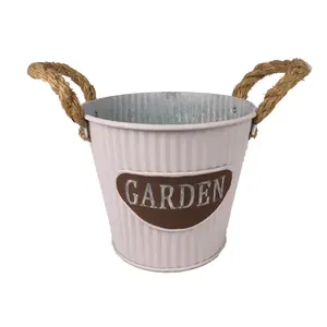 Cute Mini Garden Flower Pot Rope Handle Galvanized Metal Buckets Farmhouse Decor Planter