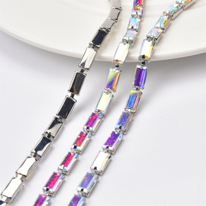 Chaîne en Strass rectangulaire de 5x10Mm pour la fabrication de bijoux, <span class=keywords><strong>verre</strong></span> coloré, cristal, Strass, Base en argent, coupe, bricolage, robe de vêtement - Product Image 3