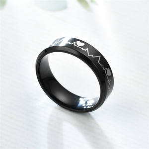 Gepersonaliseerde Hoge Polijsten Zwart Hartslag <span class=keywords><strong>Ecg</strong></span> Ontwerp Ringen Voor Mannen Huwelijksgeschenken - Product Image 5