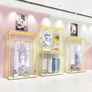 Estante de exhibición de ropa para mujer, accesorio colgante de Metal dorado, diseño de interiores, tienda al por menor