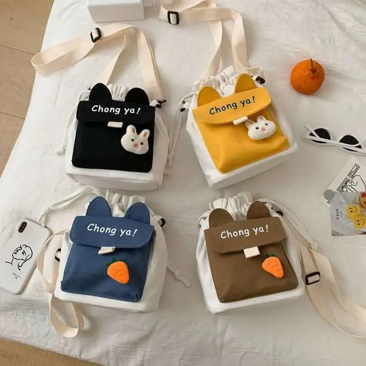 Fashion New Girl Canvas Bag Custom Contrasting Color Single Shoulder Bags Oblique Creative Small Square Cross Boy Bag
