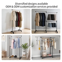 Porte-vêtements double barre réglable en hauteur, en acier inoxydable, avec poteaux télescopiques pour chambre et buanderie, certifié CE