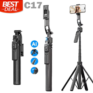 C17 AI Caméra 360 degrés, perche à <span class=keywords><strong>selfie</strong></span> avec suivi <span class=keywords><strong>facial</strong></span>, trépied intelligent AI en aluminium pliable de 64 pouces pour téléphones mobiles - Product Image 2