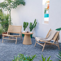 Ensemble table et chaises pour maison d'hôtes, fauteuil en rotin, canapé de jardin, chaise individuelle d'extérieur, pour cours et balcons, design moderne et minimaliste, structure en teck