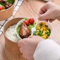 Bol en papier kraft biodégradable écologique de qualité alimentaire, résistant à la graisse et aux fuites, avec séparateur à 2 ou 3 compartiments en PP