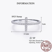 Exquisita Joyería de Plata de Ley S925, Anillo Cruzado Lateral con Circonita Cúbica, Anillos Apilables de Compromiso para Mujer, Fe, Esperanza, Amor