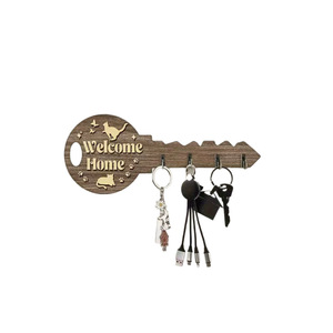 Yuka <b>Wooden</b> Key Holder Wall Mounted Welcome Cat Pattern Home Decor Storage Hook <b>Rustic</b> Style Entryway Organizer - Product Image 5
