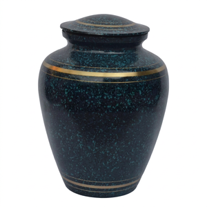 Urna Funeraria Negra con Motas, Tarro Conmemorativo con Tapa Dorada, Suministros Funerarios - Artesanía India - Product Image 1