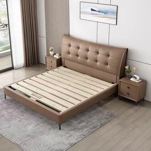 Leather <b>Bed</b> Modern Simple Apartment Luxury Double <b>Bed</b> 1.8 Meters High-end Atmospheric Bedroom <b>Size</b> <b>Bed</b> T18 <b>Size</b> <b>Bed</b> T18 - Product Image 2