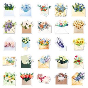 50 pegatinas personalizadas troqueladas para escribir, con diseño de <span class=keywords><strong>ramo</strong></span> de flores y dibujos animados, para fundas de teléfono, portátiles y botellas de agua, venta al por mayor de fábrica - Product Image 3