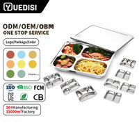 YUEDISI vente en gros personnalisé 3/4/5 compartiment plateau de désordre en acier inoxydable assiette à dîner divisée pour l'école