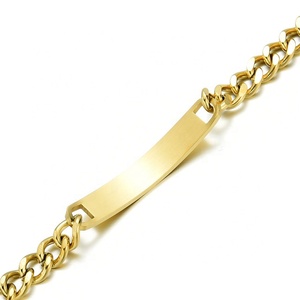 Bracciale da Uomo a Barra Dorata Yiwu Aceon con Catena a Maglia Groumette in Acciaio Inox, Targhetta Grezza per Connettore Lucidata a Mano per Gioielli Fai da Te con Incisione Laser - Product Image 3