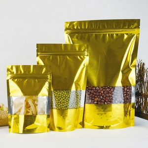 China precios de fábrica de plástico por mayor Glod foil Stand Up amarillo <span class=keywords><strong>bolsa</strong></span> de embalaje de alimentos con ventana - Product Image 2