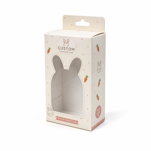 Scatola in Cartone Bianco Personalizzata con Finestra in PET Trasparente a Forma di Coniglio, Cartone Pieghevole per Peluche, Ciondoli e Giocattoli - Product Image 1