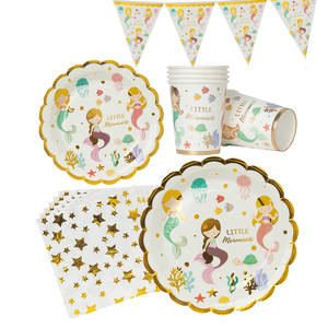 Decoración de Sirena con Estampado en Caliente, Decoraciones para Fiestas de Cumpleaños Infantiles, Platos, Vasos y Servilletas Desechables para Fiestas de Sirena - Product Image 2