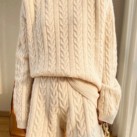 Ensemble deux pièces Richman d'hiver en cachemire torsadé, pull col rond et short décontracté en maille plate, pour femme