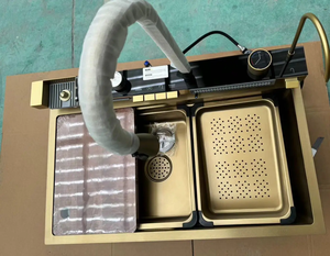 Grand évier de <span class=keywords><strong>cuisine</strong></span> en acier inoxydable doré à fente unique avec robinet cascade Accessoires de <span class=keywords><strong>lavabo</strong></span> faits à la main - Product Image 6