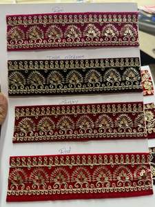 Hand Embroidered Scalloped Lace Trim with Floral Motifs Metallic Thread Work Water Soluble for Garments Dupattas Bags & <b>Shoes</b> - Product Image 5