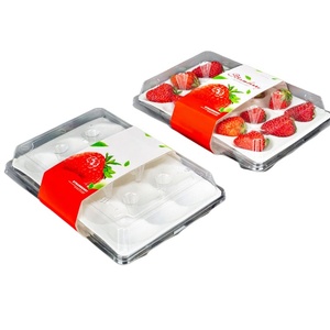 Boîte à fraises en plastique transparent avec mousse 500g 300g Emballage de fruits écologique recyclable Contenant en PET avec couvercle Étiquette personnalisée - Product Image 2