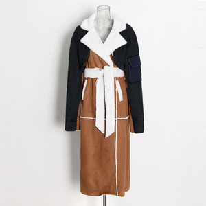 Caldo autunno Jeans Patchwork camoscio in <span class=keywords><strong>pelliccia</strong></span> artificiale Cardigan lungo Casual giacca di velluto a coste piumini cappotti invernali da donna - Product Image 2