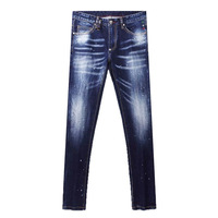 Pantalon crayon en jean pour homme, style streetwear euro-américain, en coton, bleu vintage moyen, finition effet peinture délavée au printemps